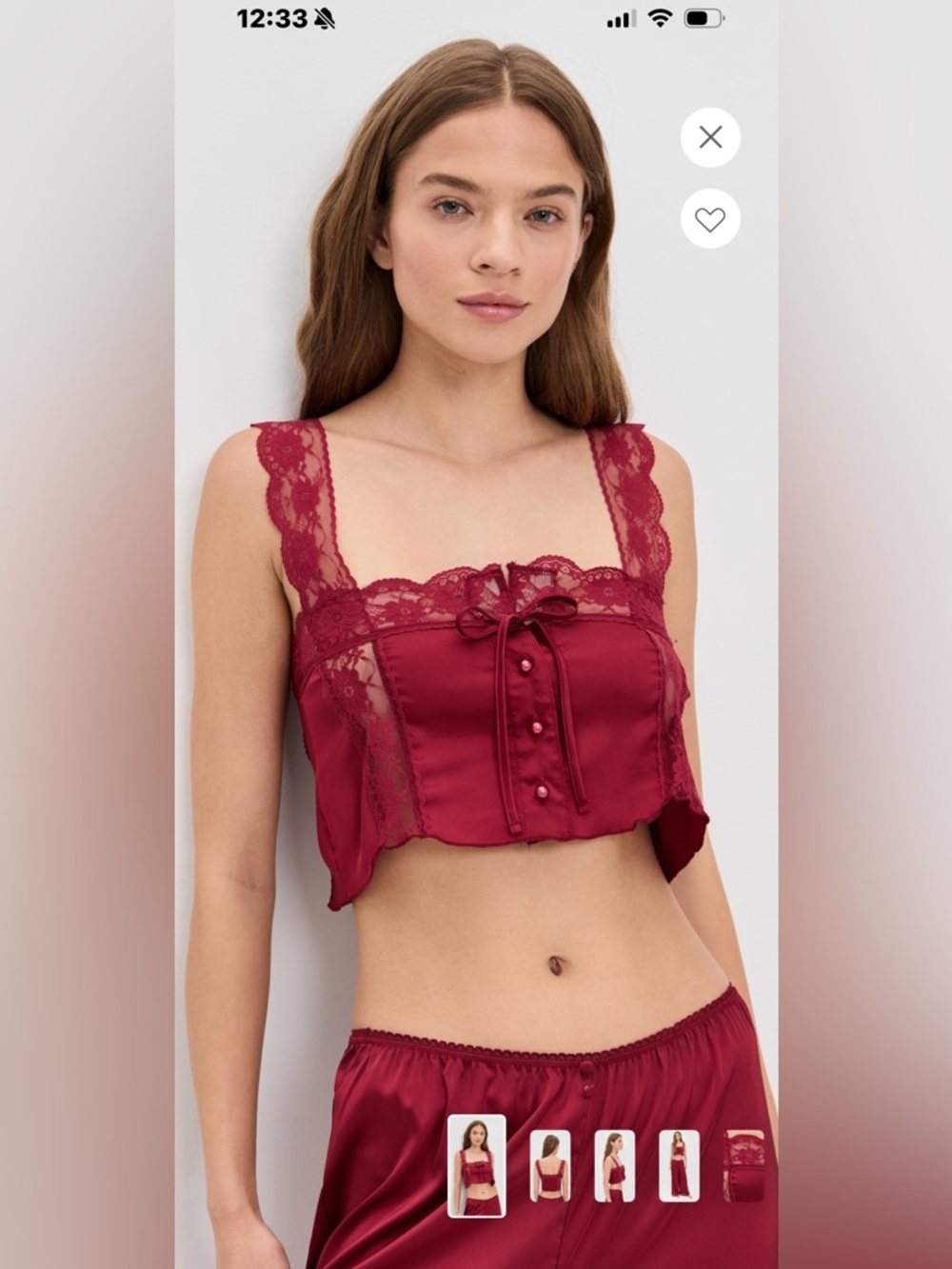 Satin Lace-Trim Bandeau Crop Top in Burgundy